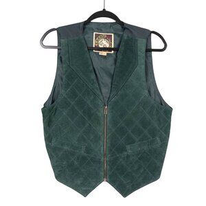 Learsi VTG Green Leather Quilted Vest M Men Zipper Pockets Suede Festival Hippie
